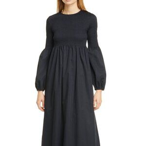 RODEBJER Sandy Crisp Long Sleeve Smocked Bodice Maxi Dress Black